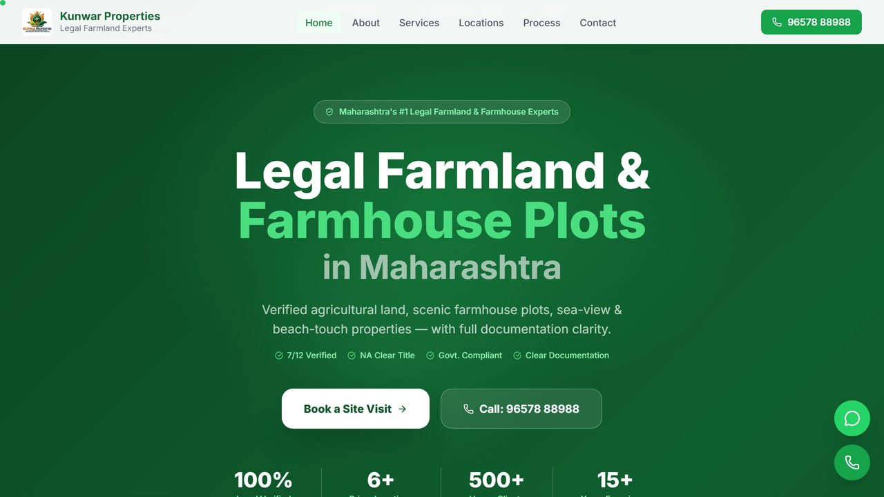 Screenshot of the Kunwar Properties website